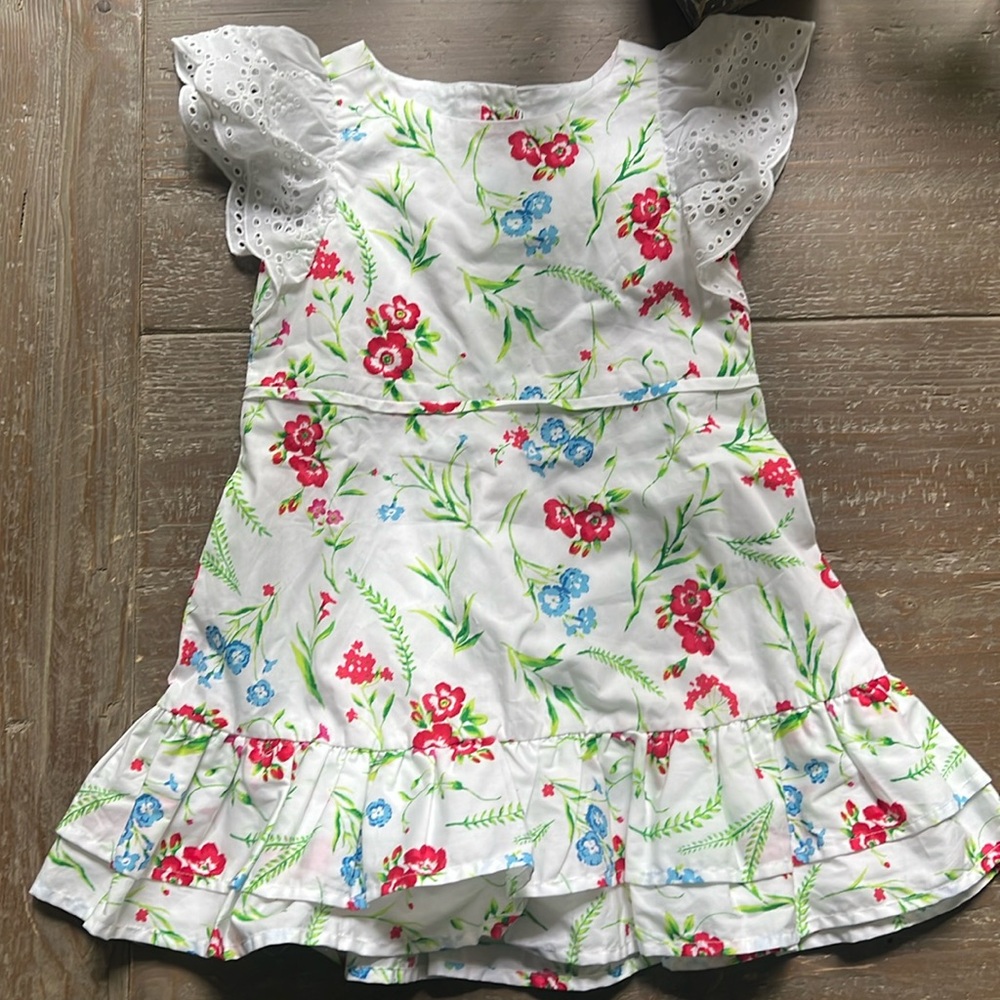 Janie and Jack White Floral Dress with Red, Blue & Green Accents